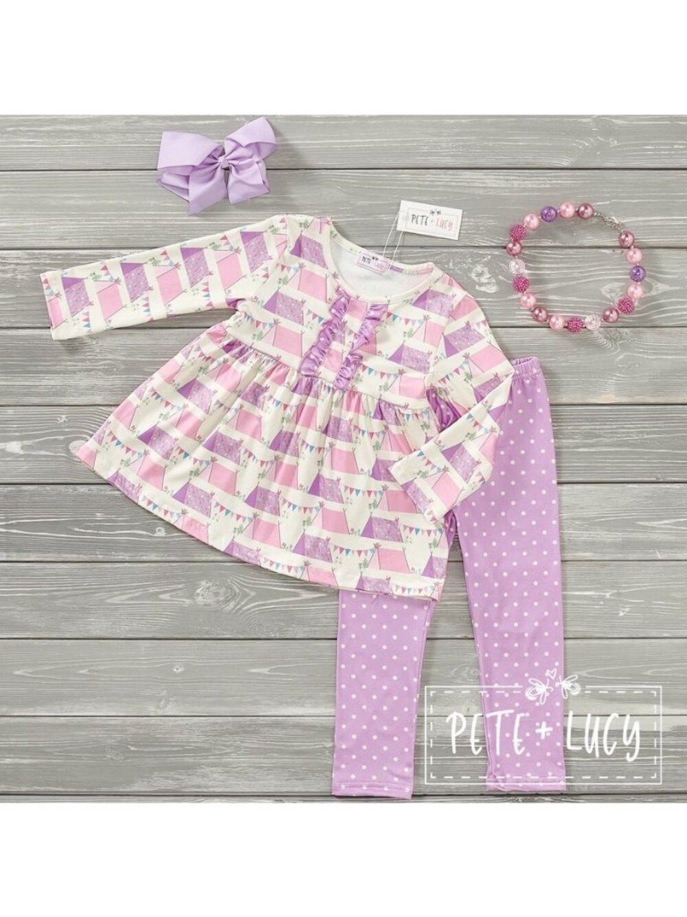 Pete + Lucy Girls Pants Set 2T Fancy Camping Pink Purple Long Sleeve New